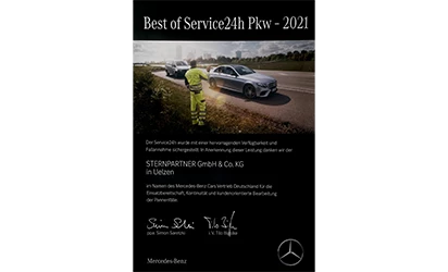 Auszeichnung Best of Service 24 Stunden PKW 2021